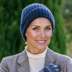 Elegant Scarf Store -Elegant Scarf Store navy cashmere beanie 2
