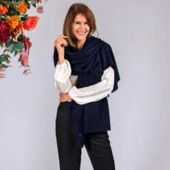 Navy Blue Cashmere Shawl -Elegant Scarf Store navy cashmere shawl 2 1