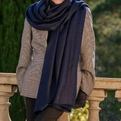 Navy Blue Cashmere Shawl -Elegant Scarf Store navy cashmere shawl 2