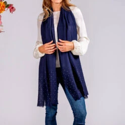Swarovski Navy Wrap In Cashmere And Silk -Elegant Scarf Store navy cashmere silk crsytal wrap 1