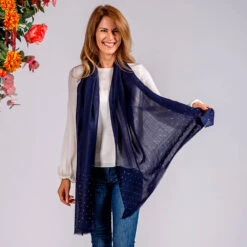 Swarovski Navy Wrap In Cashmere And Silk -Elegant Scarf Store navy cashmere silk crsytal wrap 2