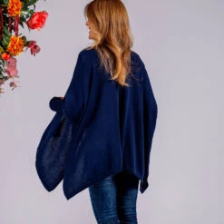 Midnight Navy Cashmere Sleeved Cape -Elegant Scarf Store navy cashmere sleeve cape 2