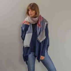 Midnight Navy Cashmere Sleeved Cape -Elegant Scarf Store navy cashmere sleeve cape model