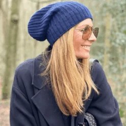 Elegant Scarf Store -Elegant Scarf Store navy cashmere slouch beanie