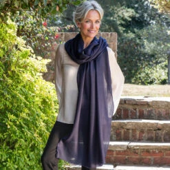 Classic Midnight Navy Cashmere And Silk Wrap -Elegant Scarf Store navy cashmere wrap 1