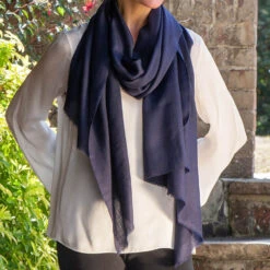 Classic Midnight Navy Cashmere And Silk Wrap -Elegant Scarf Store navy cashmere wrap 2