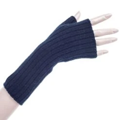 Navy Rib Knit Cashmere Wrist Warmers -Elegant Scarf Store navy cashmere wrist warmers 2