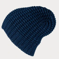 Navy Blue Panocchia Cashmere Beanie Hat -Elegant Scarf Store navy crinkle knit cashmere beanie 3