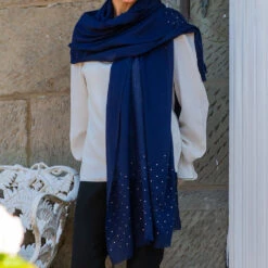 Swarovski Navy Wrap In Cashmere And Silk -Elegant Scarf Store navy crystal cashmere wrap 2 1