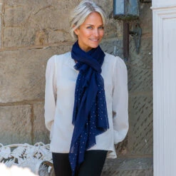 Swarovski Navy Wrap In Cashmere And Silk -Elegant Scarf Store navy crystal cashmere wrap 3