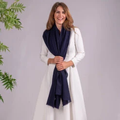 Midnight Blue Gossamer Cashmere Shawl -Elegant Scarf Store navy gossamer cashmere shawl 3