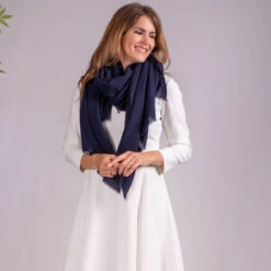 Midnight Blue Gossamer Cashmere Shawl -Elegant Scarf Store navy gossamer cashmere shawl 5