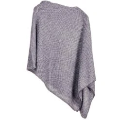 Navy And Grey Knitted Cashmere Poncho -Elegant Scarf Store navy grey cashmere poncho 1