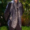 Midnight Navy Leopard Print Cashmere And Silk Scarf
