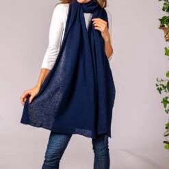 Oversized Navy Cashmere Knit Scarf