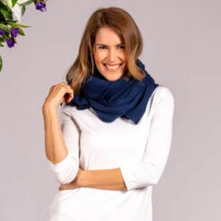 Oversized Navy Cashmere Knit Scarf -Elegant Scarf Store navy oversized cashmere scarf 2