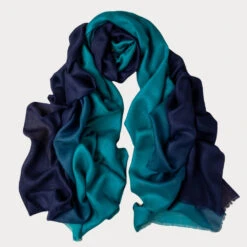 Navy To Teal Shaded Cashmere And Silk Wrap -Elegant Scarf Store navy teal cashmere silk scarf 9