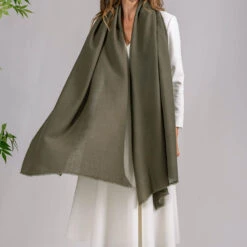 Olive Green Gossamer Cashmere Shawl -Elegant Scarf Store olive gossamer cashmere shawl 1