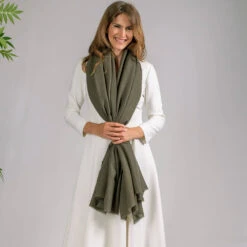 Olive Green Gossamer Cashmere Shawl -Elegant Scarf Store olive gossamer cashmere shawl 3