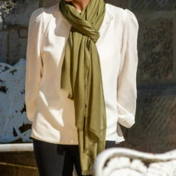 Military Green Modal Wrap -Elegant Scarf Store olive green modal wrap 3