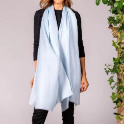 Pastel Blue Cashmere And Silk Wrap -Elegant Scarf Store pastel blue cashmere silk scarf 1