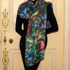 The Liberty Print Quartet – The Peacock Cashmere And Silk Wrap -Elegant Scarf Store peacock print cashmere wrap 1