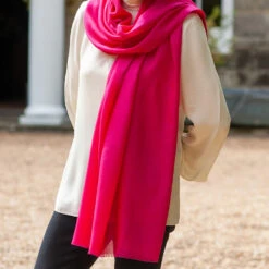 Magenta Pink Cashmere And Silk Wrap -Elegant Scarf Store pink cashmere wrap 2