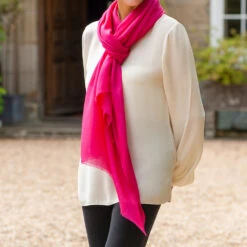 Magenta Pink Cashmere And Silk Wrap -Elegant Scarf Store pink cashmere wrap 4