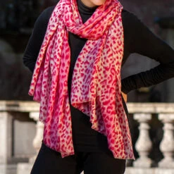 Pink Leopard Print Cashmere And Silk Wrap -Elegant Scarf Store pink leopard print cashmere wrap 2