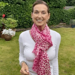 Pink Leopard Print Cashmere And Silk Wrap -Elegant Scarf Store pink leopard scarf di cooke 2