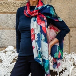 The Liberty Print Floral Quartet- Dancing Poppies Cashmere And Silk Wrap -Elegant Scarf Store poppies 2