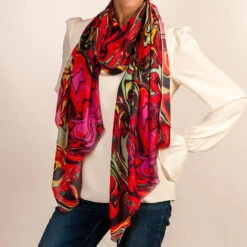 The Kaleidoscope Quartet - Red Reverie Cashmere And Silk Scarf -Elegant Scarf Store red Kaleidoscope cashmere silk wrap 3