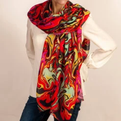 The Kaleidoscope Quartet - Red Reverie Cashmere And Silk Scarf -Elegant Scarf Store red Kaleidoscope cashmere silk wrap 4