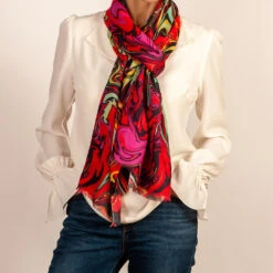 The Kaleidoscope Quartet - Red Reverie Cashmere And Silk Scarf -Elegant Scarf Store red Kaleidoscope cashmere silk wrap 5