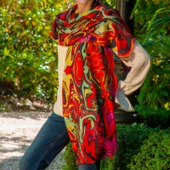 The Kaleidoscope Quartet - Red Reverie Cashmere And Silk Scarf -Elegant Scarf Store red Kaleidoscope cashmere silk wrap 7