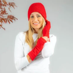 Ladies Ruby Red Cashmere Mittens -Elegant Scarf Store red cashmere beanie 2