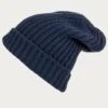 Ribbed Navy Cashmere Slouch Beanie Hat -Elegant Scarf Store rib knit navy cashmere slouch beanie