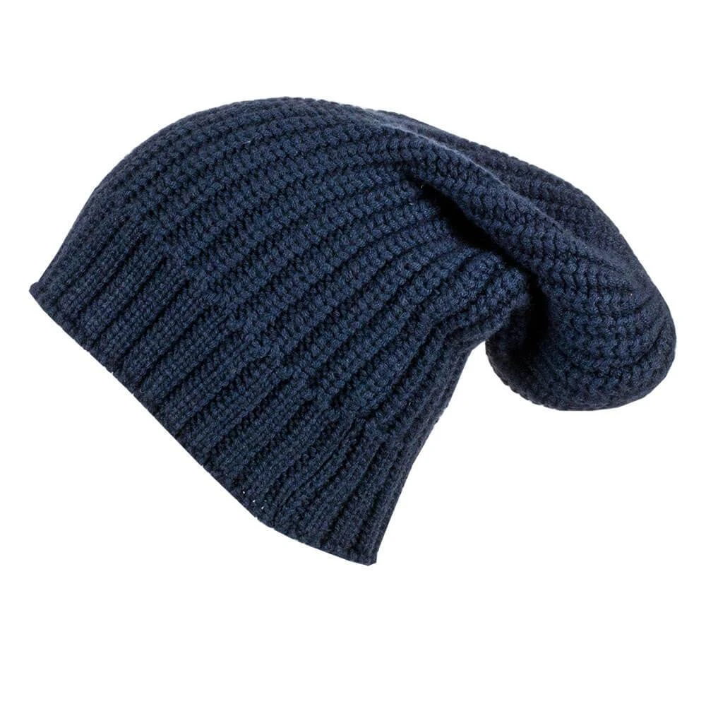Ribbed Navy Cashmere Slouch Beanie Hat 5 Ribbed Navy Cashmere Slouch Beanie Hat - Image 3