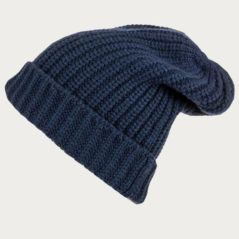 Ribbed Navy Cashmere Slouch Beanie Hat 3 Ribbed Navy Cashmere Slouch Beanie Hat