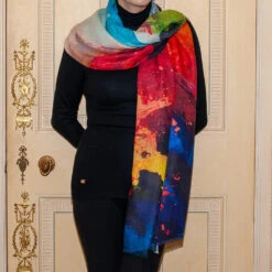 The Abstract Trilogy - ‘Sunblaze’ Cashmere And Silk Wrap -Elegant Scarf Store sunblaze print cashmere wrap 1