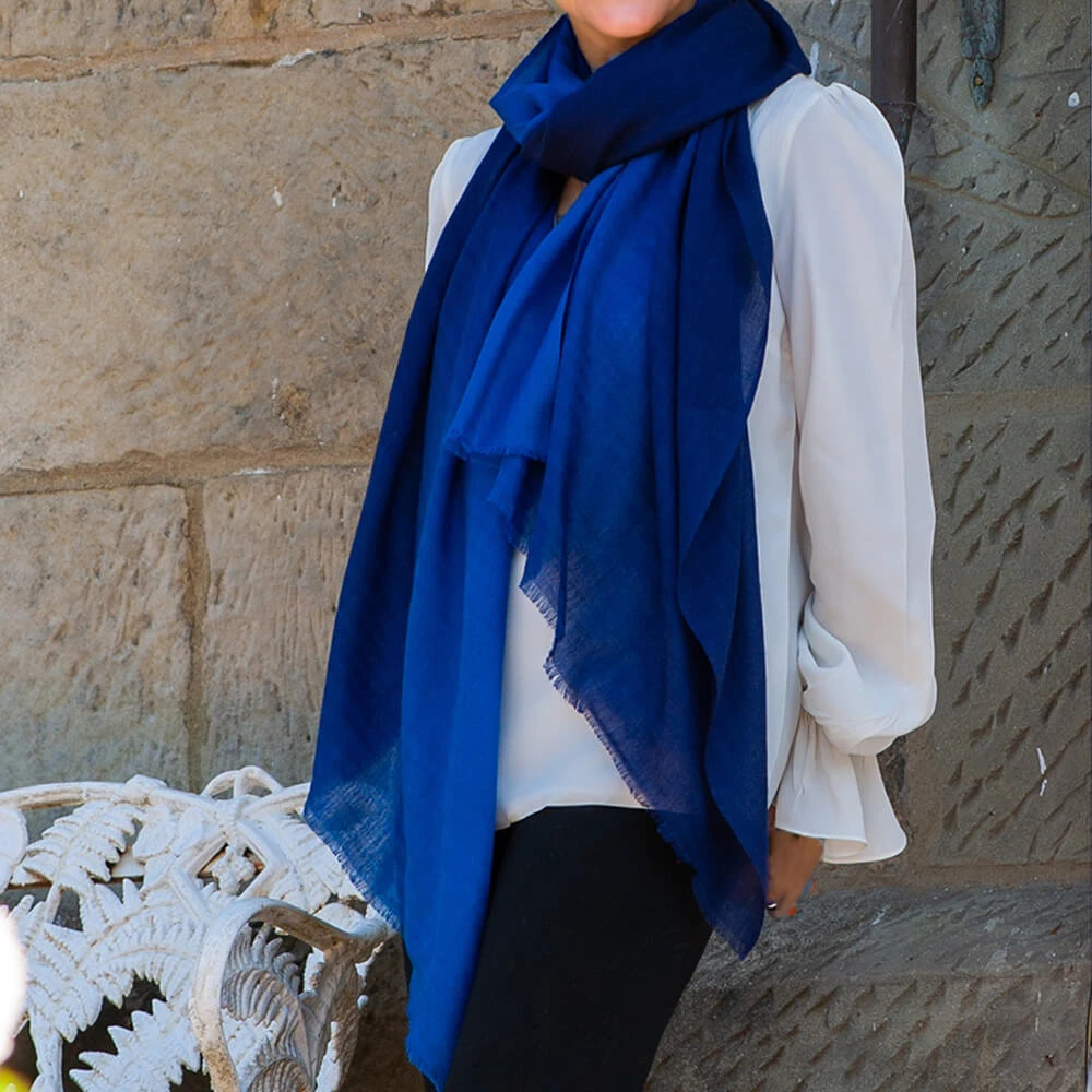 Navy To Sapphire Shaded Cashmere And Silk Wrap 4 Navy To Sapphire Shaded Cashmere And Silk Wrap - Image 2