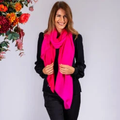 Razmatazz Pink Shaded Cashmere And Silk Wrap -Elegant Scarf Store two tone bright pink cashmere scarf 2