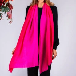 Razmatazz Pink Shaded Cashmere And Silk Wrap -Elegant Scarf Store two tone bright pink cashmere scarf