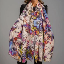 Echoes Of The Wild - Frosted Safari Cashmere And Silk Wrap -Elegant Scarf Store white echoes wild 1