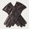 Ladies Black Hand Stitched Cashmere Lined Leather Gloves -Elegant Scarf Store womens black cashmere lined leather gloves 1