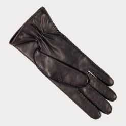 Ladies Black Hand Stitched Cashmere Lined Leather Gloves -Elegant Scarf Store womens black cashmere lined leather gloves 2