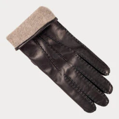 Ladies Black Hand Stitched Cashmere Lined Leather Gloves -Elegant Scarf Store womens black cashmere lined leather gloves 3