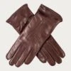 Ladies Brown Hand Stitched Cashmere Lined Leather Gloves -Elegant Scarf Store womens brown cashmere lined leather gloves 1