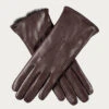 Ladies Dark Brown Rabbit Fur Lined Leather Gloves -Elegant Scarf Store womens brown fur lined gloves 1