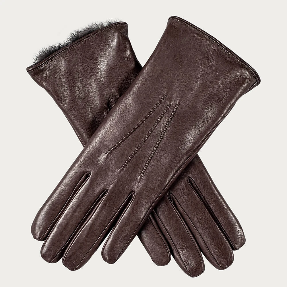 Ladies Dark Brown Rabbit Fur Lined Leather Gloves 3 Ladies Dark Brown Rabbit Fur Lined Leather Gloves